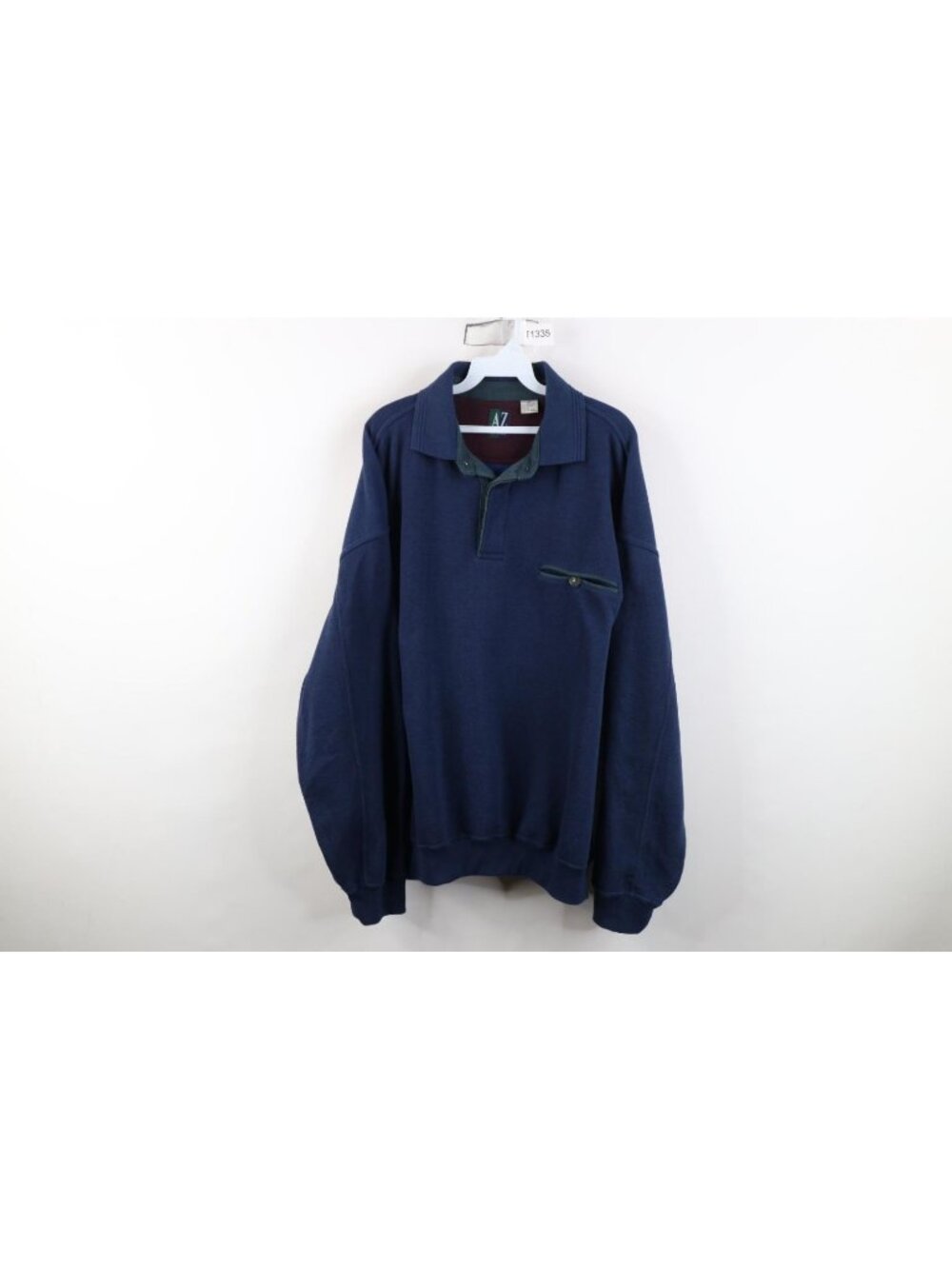 Vintage 90s Blank Collared Pullover Sweatshirt Mens Size 2XL Blue Thermal Knit